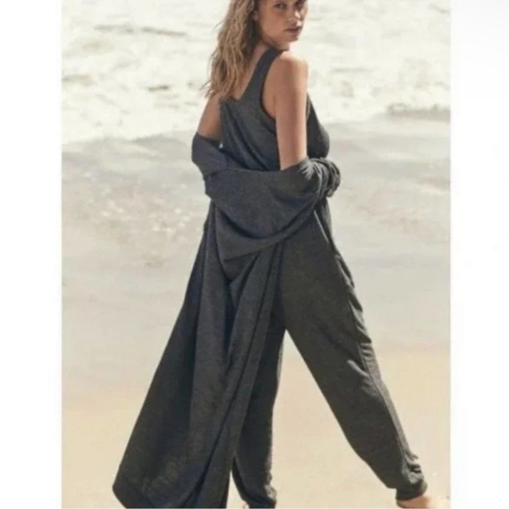 Free People Beach Bicoastal Jumpsuit and matching cardigan set in charcoal gray